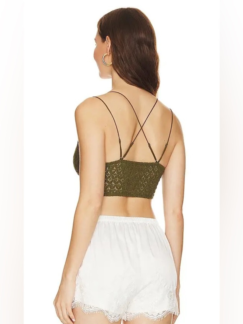 Free People Lace Bralette L Olive Green Crochet Strappy NWT - Picture 3 of 12